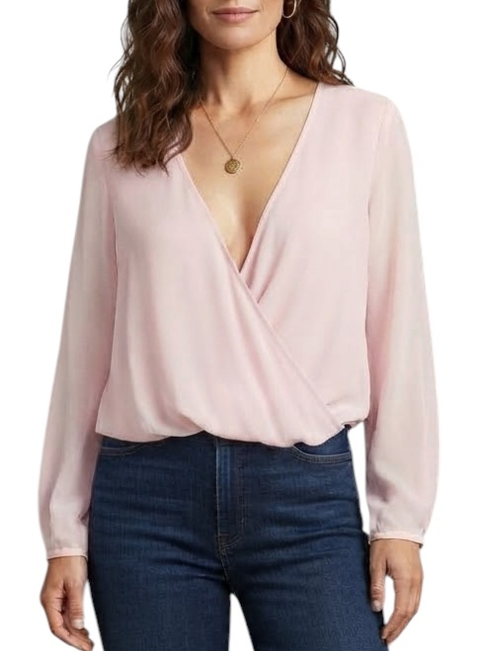 GUESS BY MARCIANO Crossover Blush Pink Blouse Small